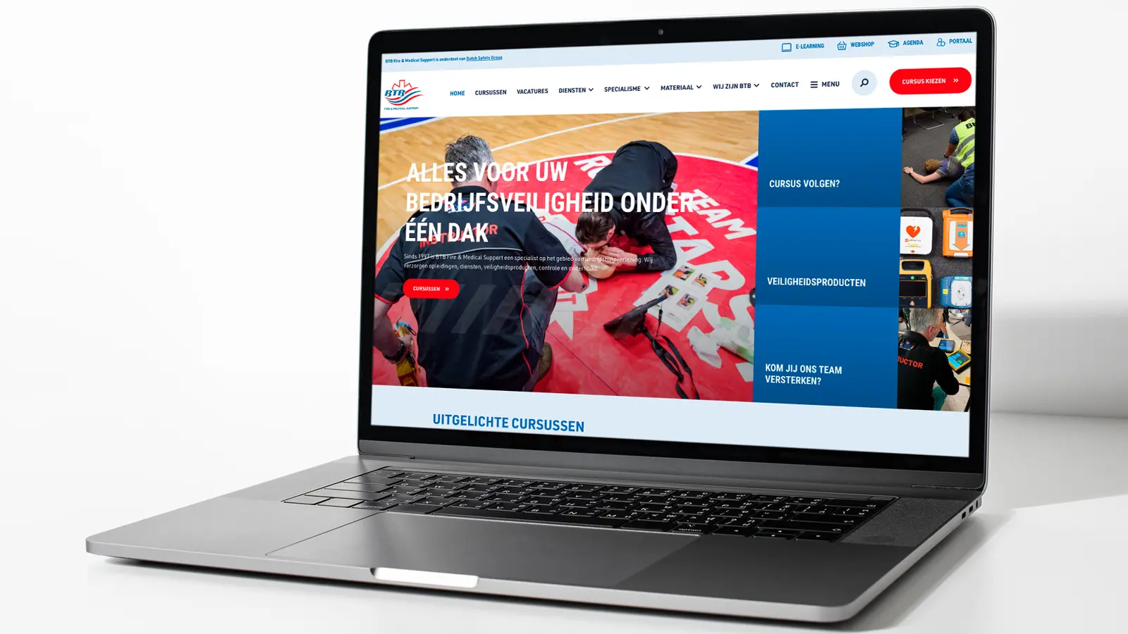 Mockup van laptop met website BTB Fire & Medical