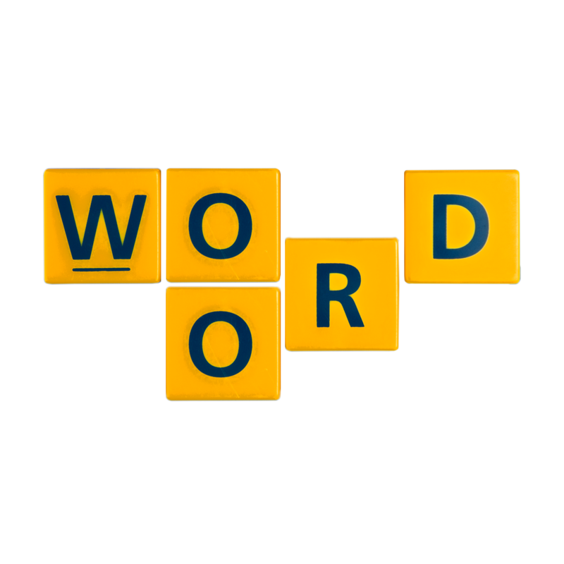 afbeelding van het woord woord opgemaakt in blokjes van het spelletje scrabble