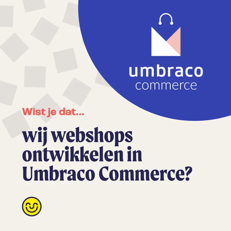 afbeelding van umbraco commerce met tekst in vrolijk online stijl met logo
