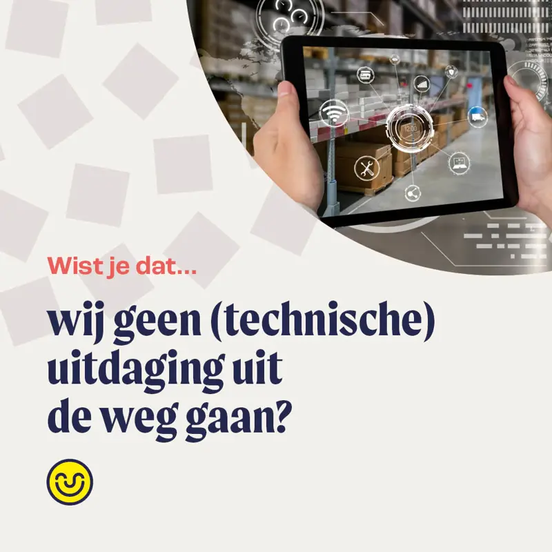 smart warehouse management systeem met tekst en vrolijk online logo