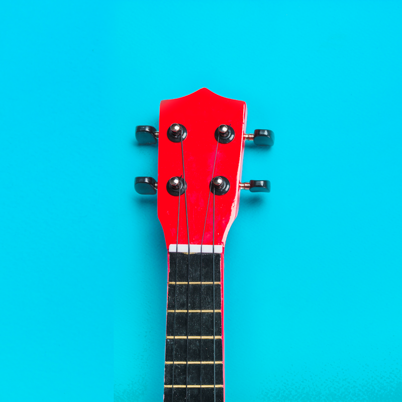 afbeelding van de kop en nek van een basgitaar op een blauwe achtergrond
