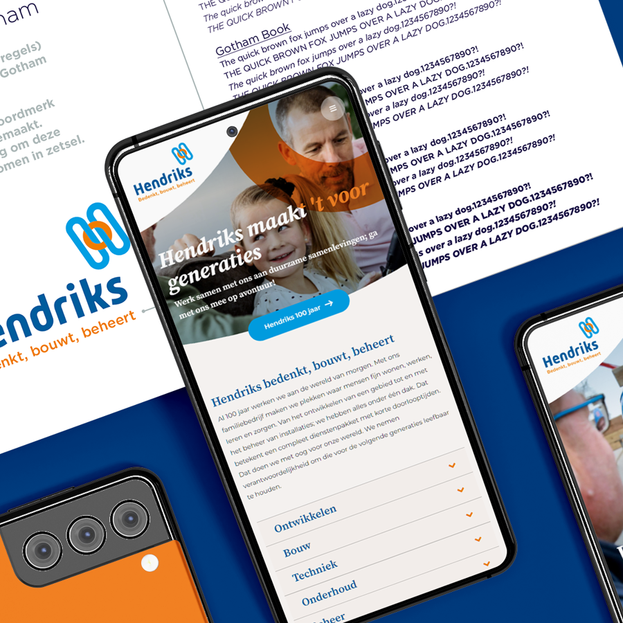 Verschillende huisstijlmiddelen van Hendriks Bouw en Ontwikkeling