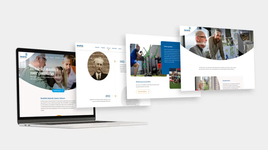 vier schermen afgebeeld met laptop van de website van Hendriks Bouw en Ontwikkeling