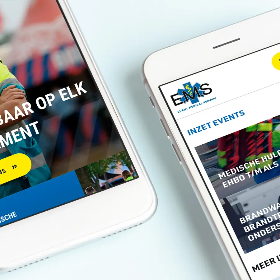 mobiele weergave van website Event Medical Service